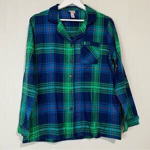 Wondershop Women’s Plaid Button Up Sleepwear Shirt Blue & Green Size Medium NWOT